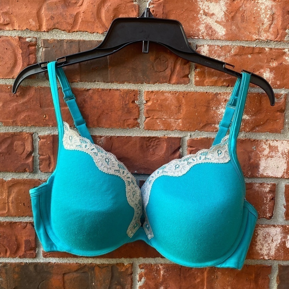 Cacique 40DD Green Blue Lace Trim Full Coverage Bra